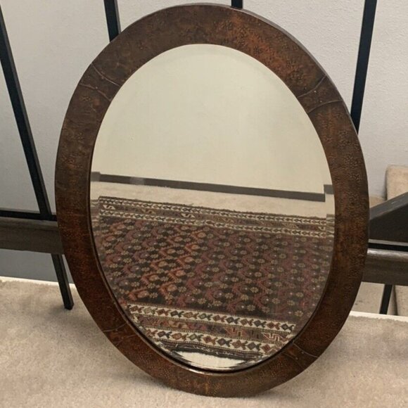 19th Century ANTIQUE ARTS & CRAFTS HAMMERED COPPER OVAL MIRROR England - Picture 7 of 9